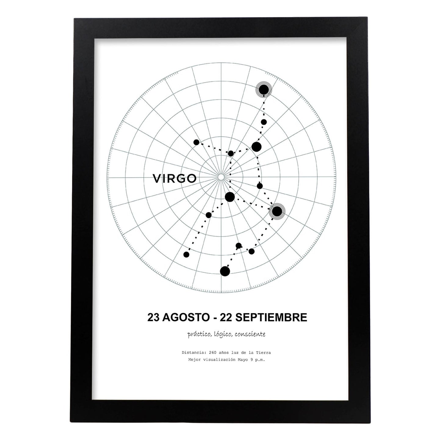 Lamina con la constelación Virgo. Poster con símbolo del zodiaco en y fondo del cielo estrellado-Artwork-Nacnic-A4-Marco Negro-Nacnic Estudio SL