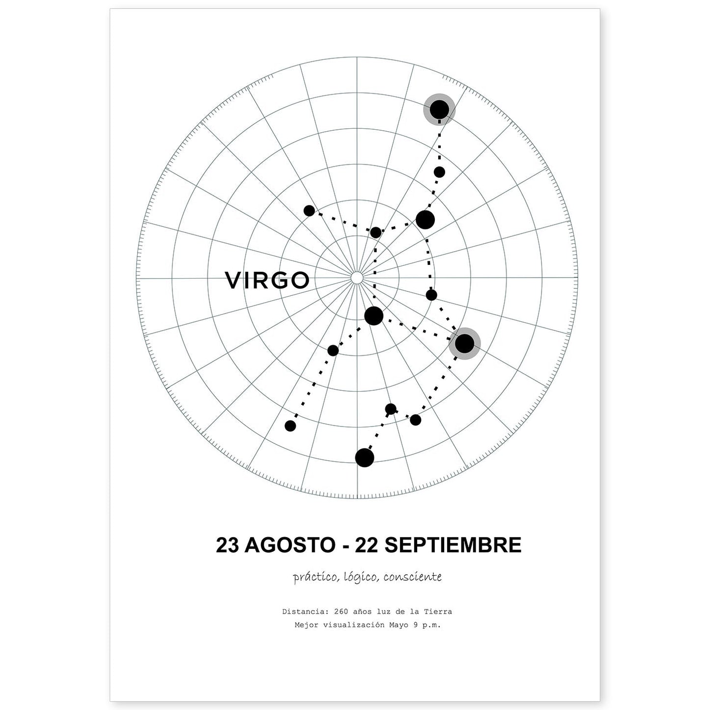 Lamina con la constelación Virgo. Poster con símbolo del zodiaco en y fondo del cielo estrellado-Artwork-Nacnic-A4-Sin marco-Nacnic Estudio SL