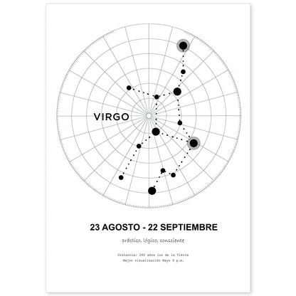 Lamina con la constelación Virgo. Poster con símbolo del zodiaco en y fondo del cielo estrellado-Artwork-Nacnic-A4-Sin marco-Nacnic Estudio SL