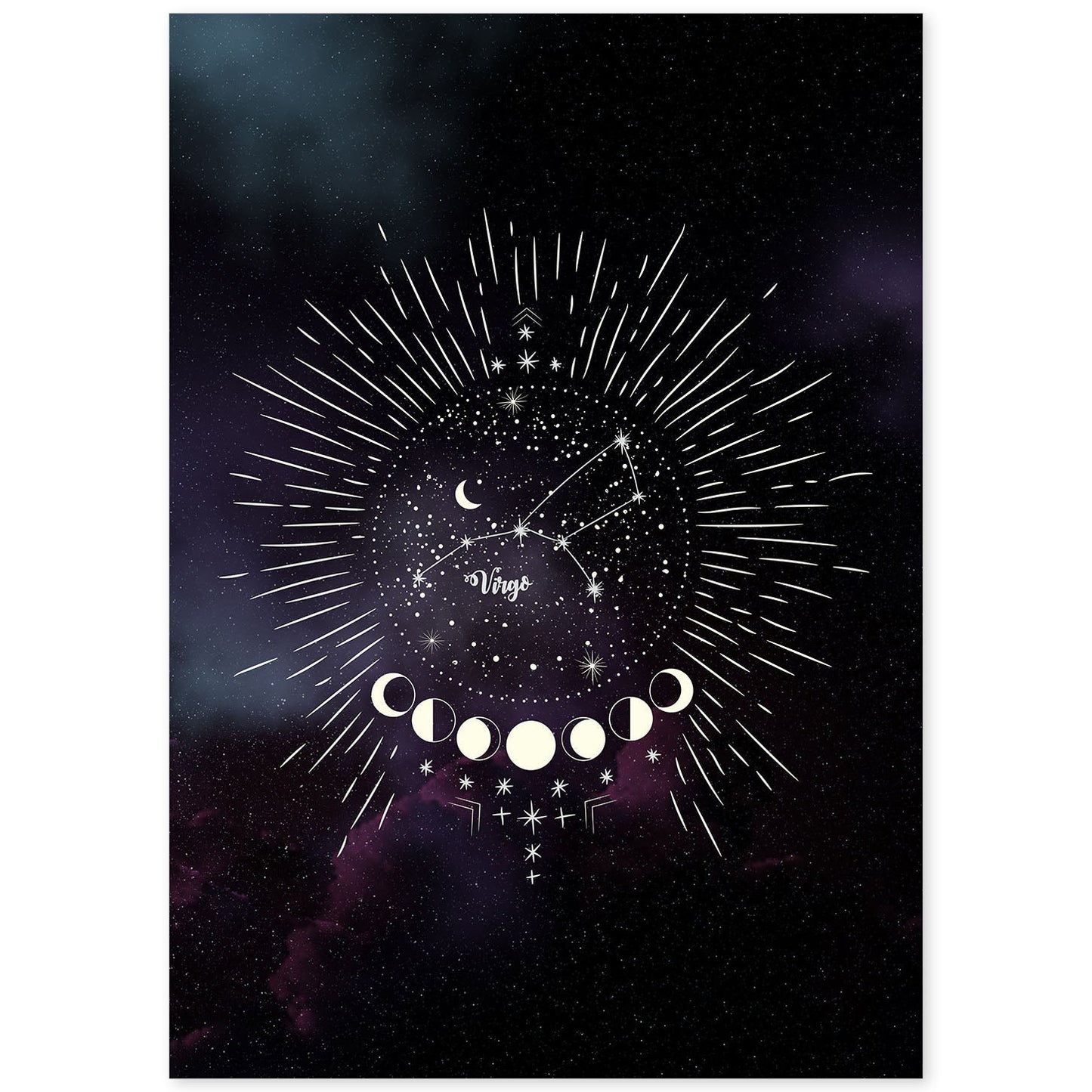 Lamina con la constelación Virgo. Poster con símbolo del Zodiaco en y Fondo del Cielo Estrellado-Artwork-Nacnic-A4-Sin marco-Nacnic Estudio SL