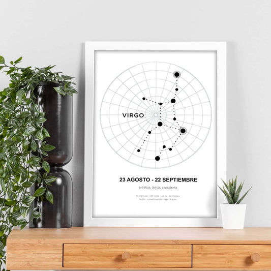 Lamina con la constelación Virgo. Poster con símbolo del zodiaco en y fondo del cielo estrellado-Artwork-Nacnic-Nacnic Estudio SL
