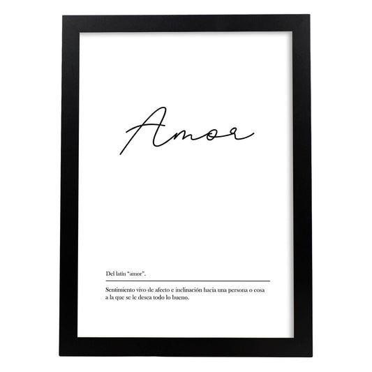 Lámina con la definición de la palabra Amor en con fondo Blanco nórdico-Artwork-Nacnic-A4-Marco Negro-Nacnic Estudio SL
