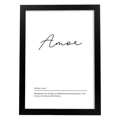 Lámina con la definición de la palabra Amor en con fondo Blanco nórdico-Artwork-Nacnic-A4-Marco Negro-Nacnic Estudio SL