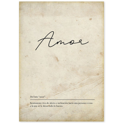 Lámina con la definición de la palabra Amor en con Fondo Vintage-Artwork-Nacnic-A4-Sin marco-Nacnic Estudio SL
