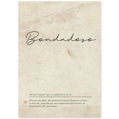 Lámina con la definición de la palabra Bondadoso en con Fondo Vintage-Artwork-Nacnic-A4-Sin marco-Nacnic Estudio SL