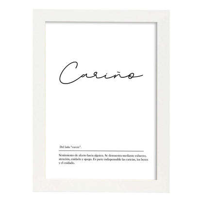 Lámina con la definición de la palabra Cariño en con fondo Blanco nórdico-Artwork-Nacnic-A4-Marco Blanco-Nacnic Estudio SL