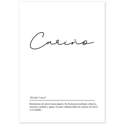 Lámina con la definición de la palabra Cariño en con fondo Blanco nórdico-Artwork-Nacnic-A4-Sin marco-Nacnic Estudio SL