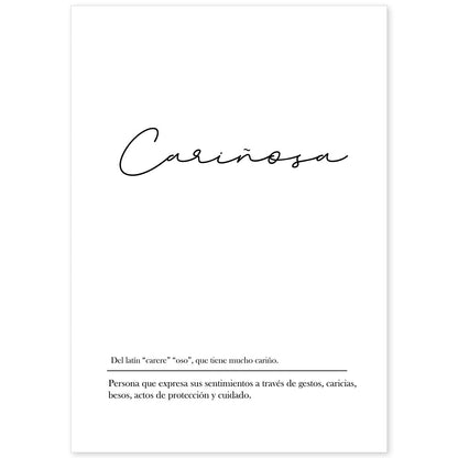 Lámina con la definición de la palabra Cariñosa en con fondo Blanco nórdico-Artwork-Nacnic-A4-Sin marco-Nacnic Estudio SL