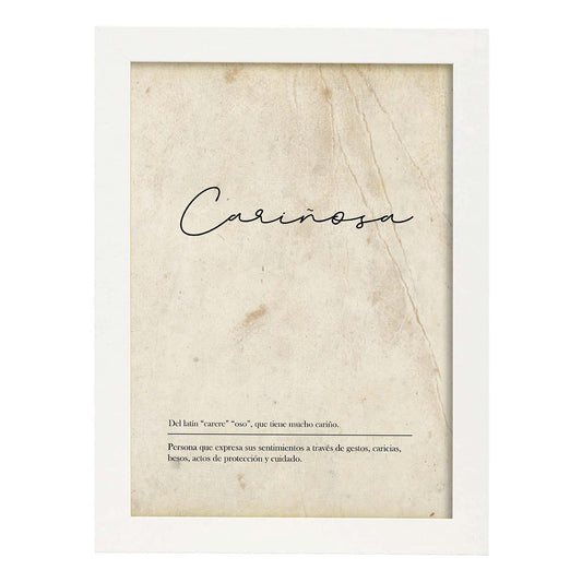 Lámina con la definición de la Palabra Cariñosa en con Fondo Vintage-Artwork-Nacnic-A4-Marco Blanco-Nacnic Estudio SL