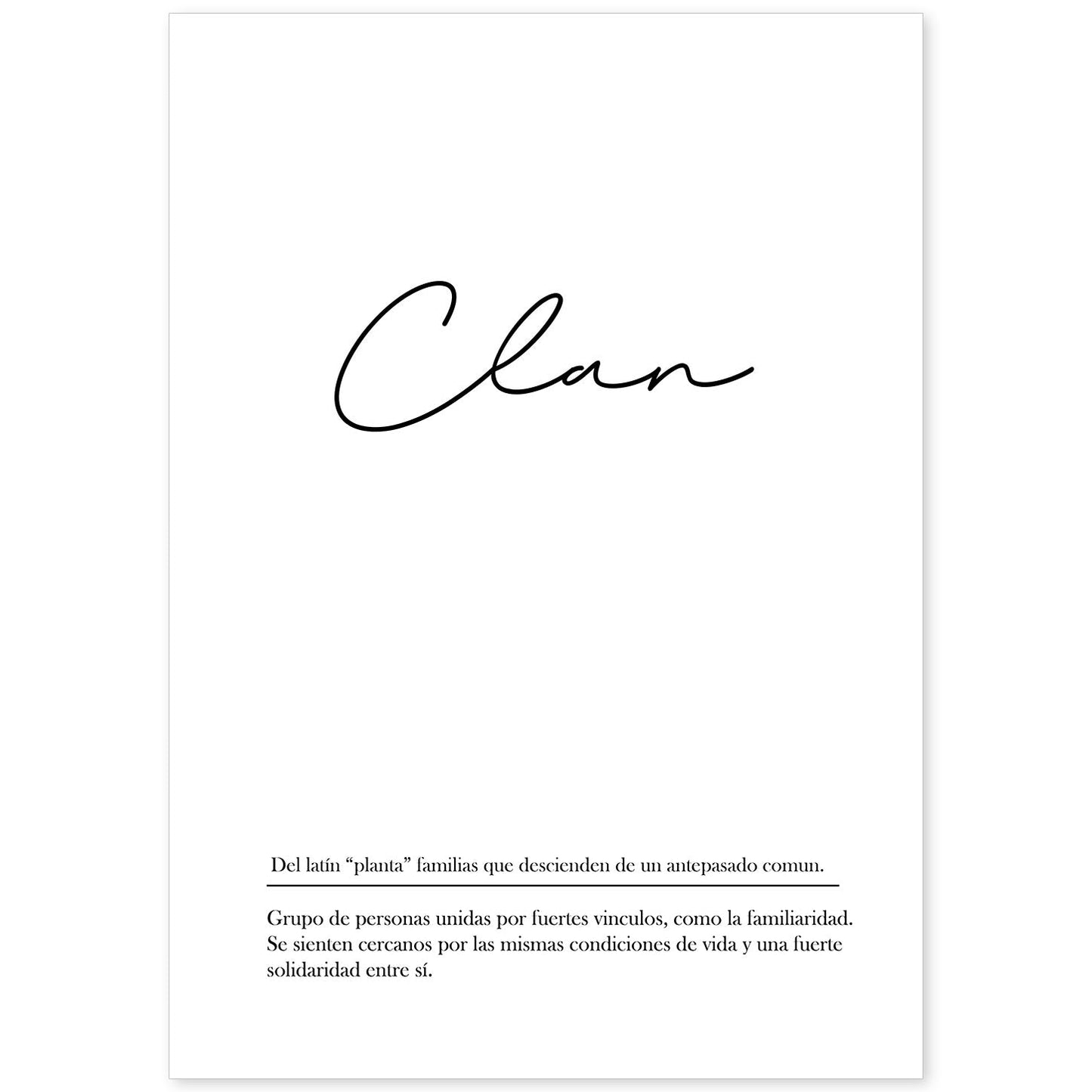 Lámina con la definición de la palabra Clan en con fondo Blanco nórdico-Artwork-Nacnic-A4-Sin marco-Nacnic Estudio SL