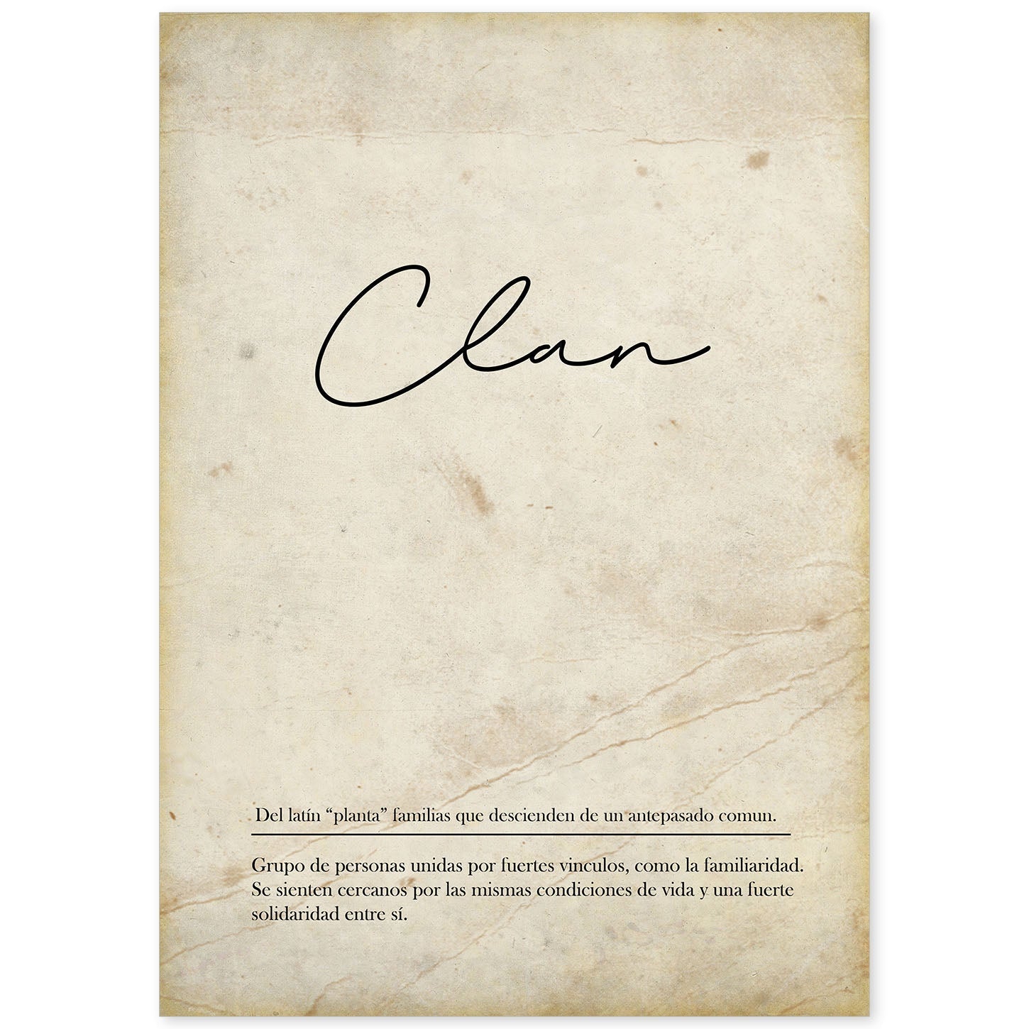 Lámina con la definición de la palabra Clan en con Fondo Vintage-Artwork-Nacnic-A4-Sin marco-Nacnic Estudio SL