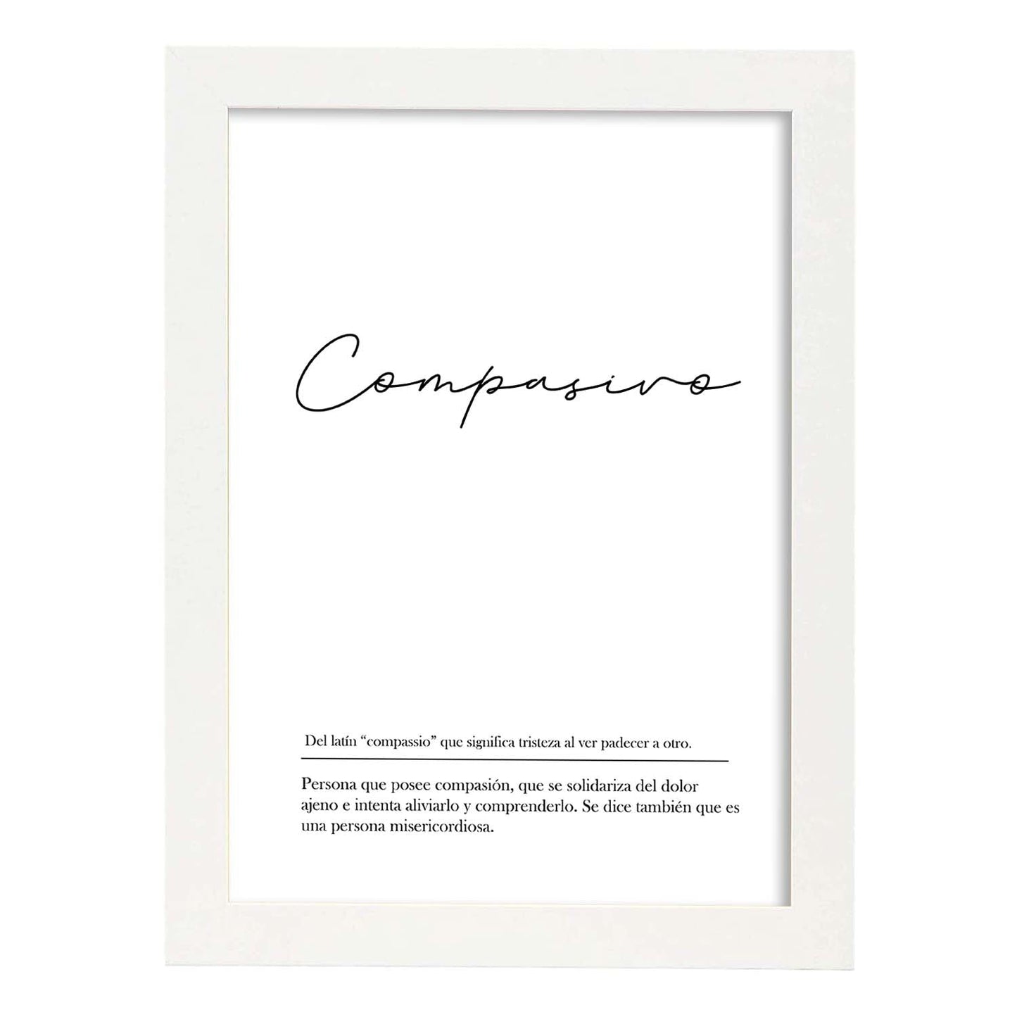 Lámina con la definición de la palabra Compasivo en con fondo Blanco nórdico-Artwork-Nacnic-A3-Marco Blanco-Nacnic Estudio SL