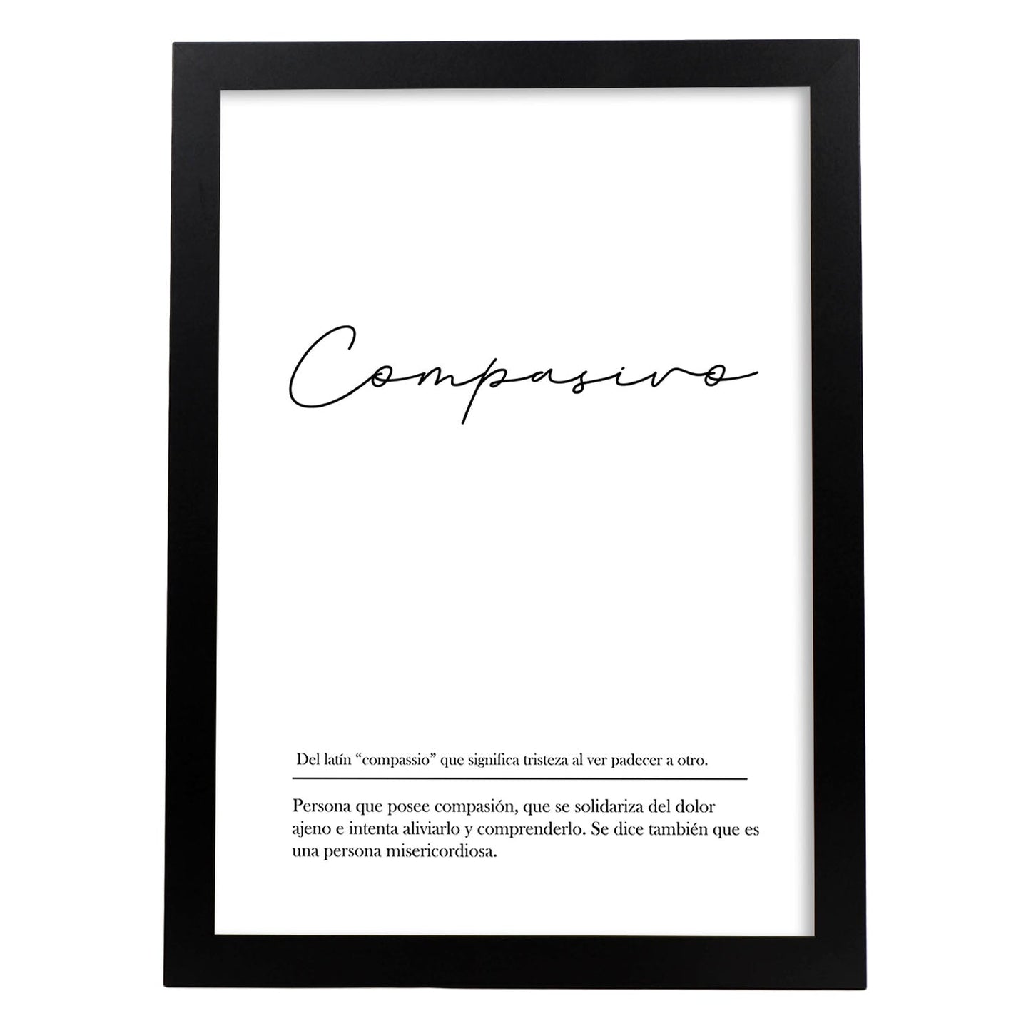 Lámina con la definición de la palabra Compasivo en con fondo Blanco nórdico-Artwork-Nacnic-A3-Marco Negro-Nacnic Estudio SL