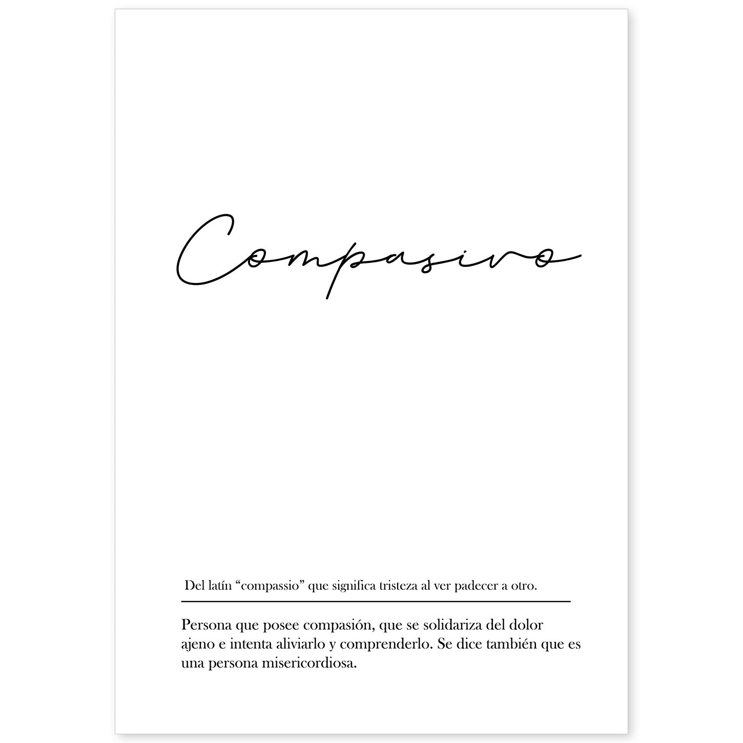 Lámina con la definición de la palabra Compasivo en con fondo Blanco nórdico-Artwork-Nacnic-A4-Sin marco-Nacnic Estudio SL