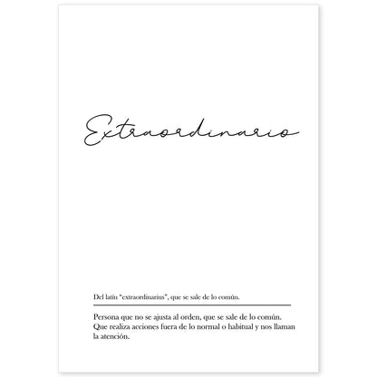 Lámina con la definición de la palabra Extraordinario en con fondo Blanco nórdico-Artwork-Nacnic-A4-Sin marco-Nacnic Estudio SL