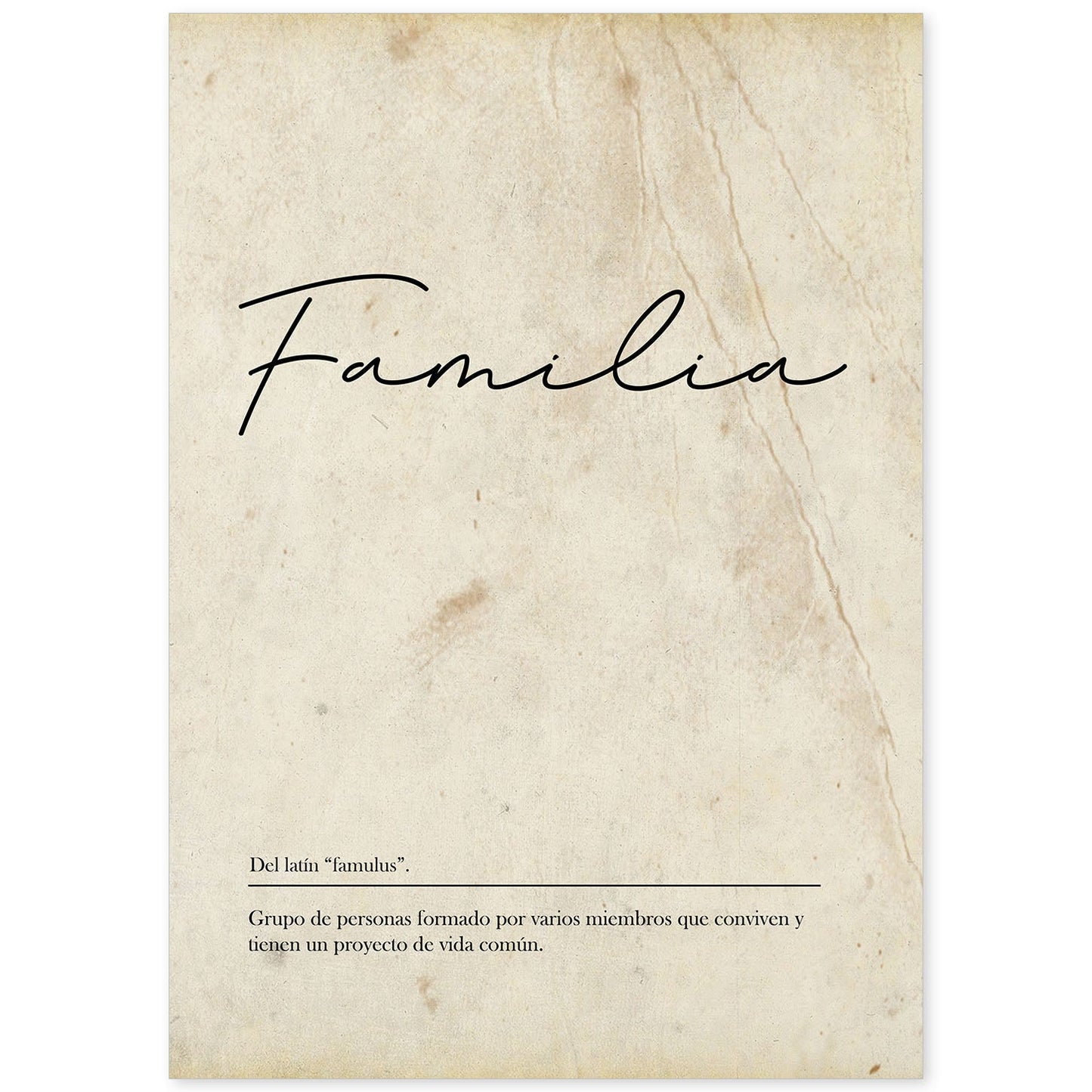 Lámina con la definición de la palabra Familia en con Fondo Vintage-Artwork-Nacnic-A4-Sin marco-Nacnic Estudio SL