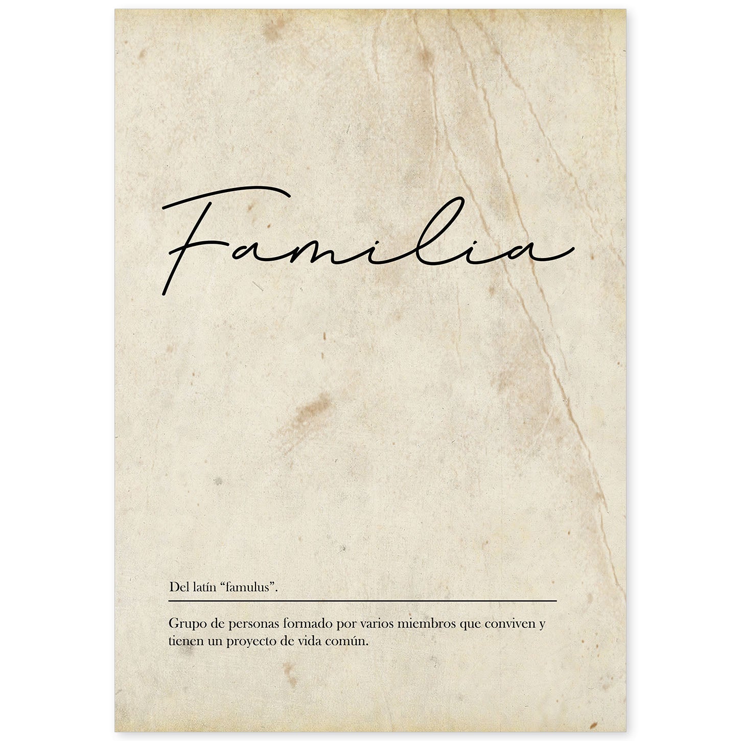 Lámina con la definición de la palabra Familia en con Fondo Vintage-Artwork-Nacnic-A4-Sin marco-Nacnic Estudio SL