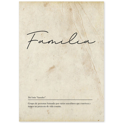 Lámina con la definición de la palabra Familia en con Fondo Vintage-Artwork-Nacnic-A4-Sin marco-Nacnic Estudio SL