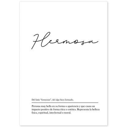 Lámina con la definición de la palabra Hermosa en con fondo Blanco nórdico-Artwork-Nacnic-A4-Sin marco-Nacnic Estudio SL