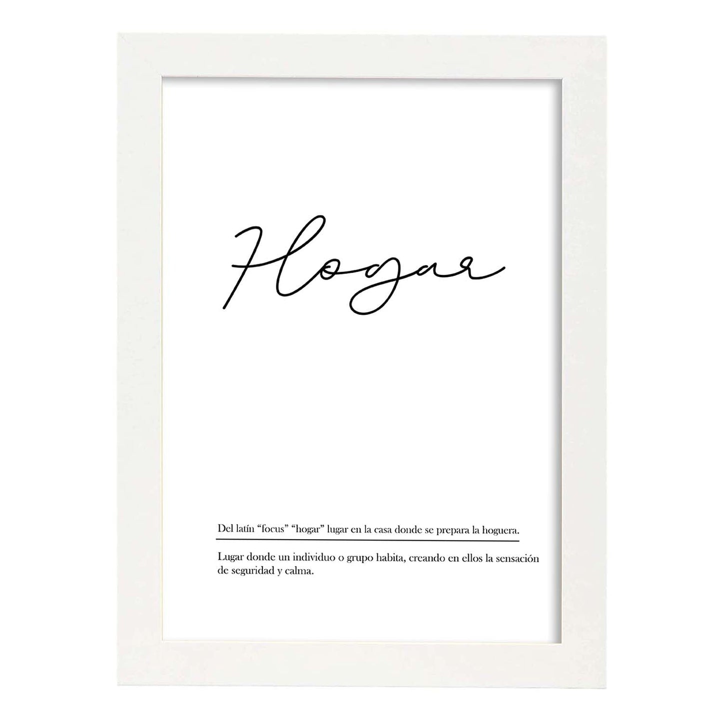Lámina con la definición de la palabra Hogar en con fondo Blanco nórdico-Artwork-Nacnic-A3-Marco Blanco-Nacnic Estudio SL