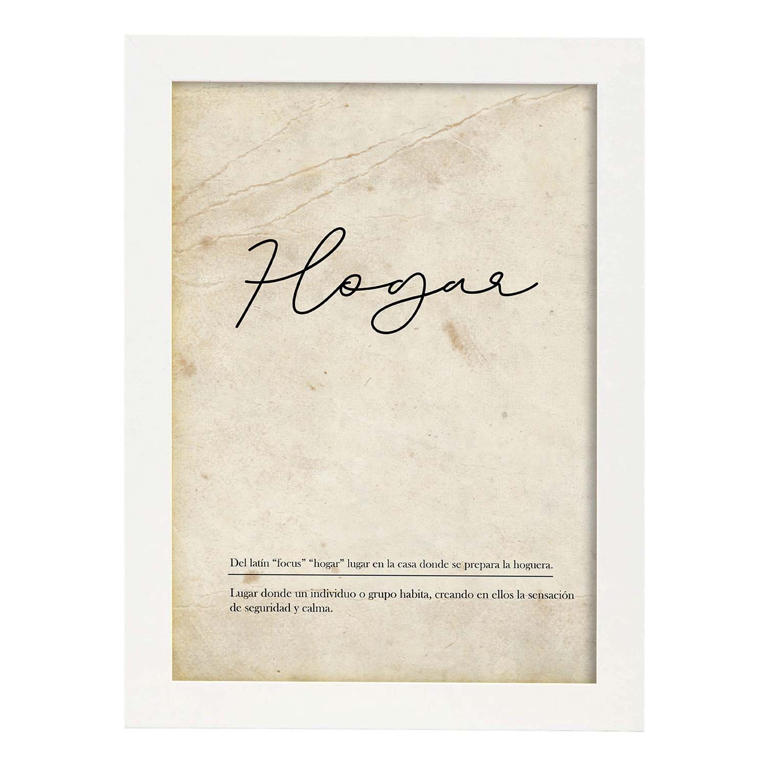 Lámina con la definición de la palabra Hogar en con Fondo Vintage-Artwork-Nacnic-A3-Marco Blanco-Nacnic Estudio SL