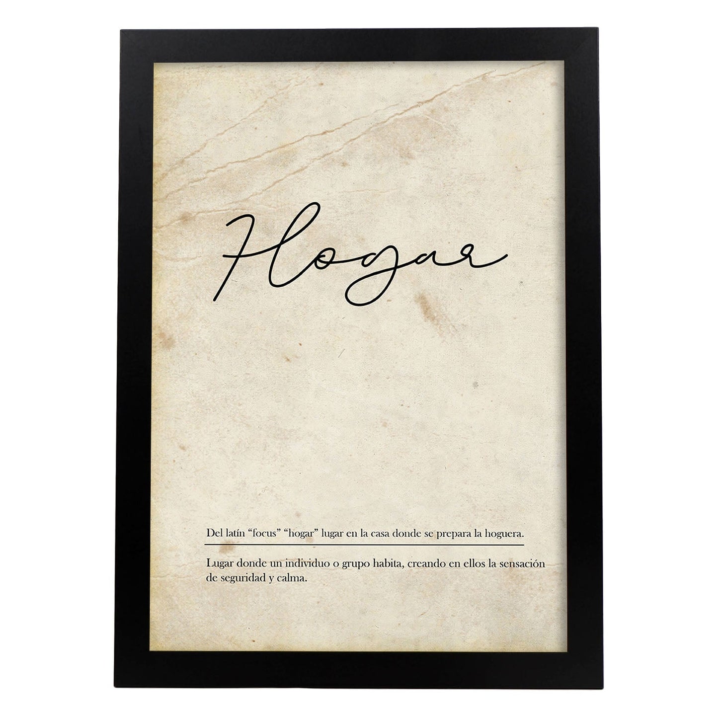 Lámina con la definición de la palabra Hogar en con Fondo Vintage-Artwork-Nacnic-A3-Marco Negro-Nacnic Estudio SL