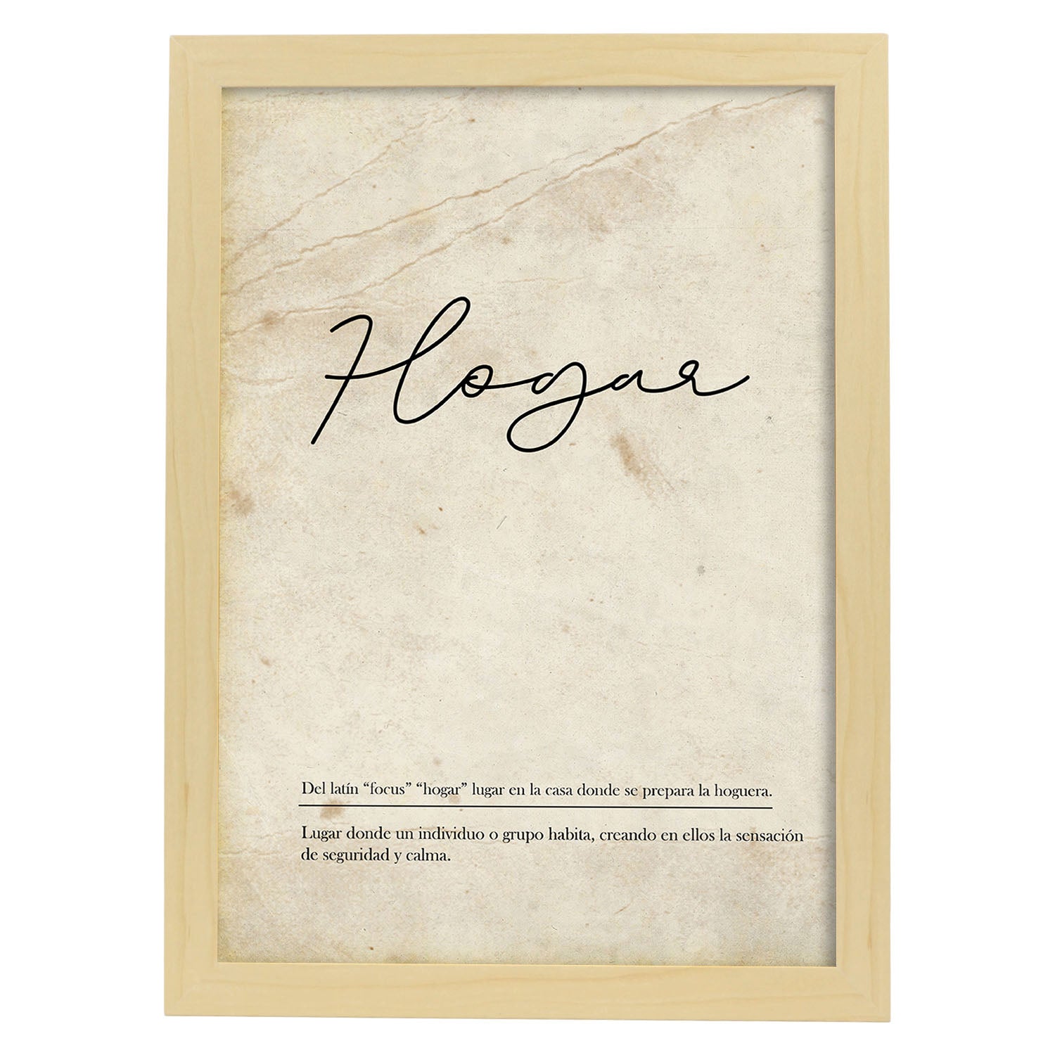 Lámina con la definición de la palabra Hogar en con Fondo Vintage-Artwork-Nacnic-A4-Marco Madera clara-Nacnic Estudio SL
