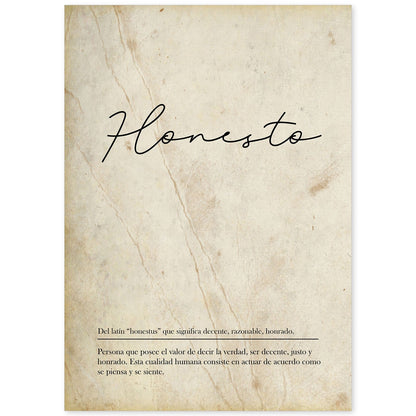 Lámina con la definición de la palabra Honesto en con Fondo Vintage-Artwork-Nacnic-A4-Sin marco-Nacnic Estudio SL