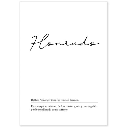 Lámina con la definición de la palabra Honrado en con fondo Blanco nórdico-Artwork-Nacnic-A4-Sin marco-Nacnic Estudio SL