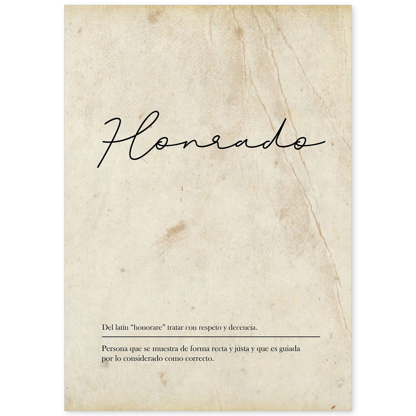 Lámina con la definición de la palabra Honrado en con Fondo Vintage-Artwork-Nacnic-A4-Sin marco-Nacnic Estudio SL