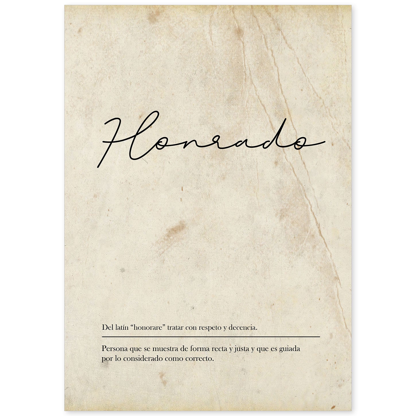 Lámina con la definición de la palabra Honrado en con Fondo Vintage-Artwork-Nacnic-A4-Sin marco-Nacnic Estudio SL