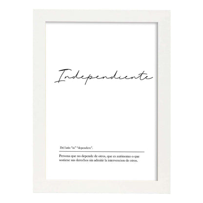 Lámina con la definición de la palabra Independiente en con fondo Blanco nórdico-Artwork-Nacnic-A4-Marco Blanco-Nacnic Estudio SL