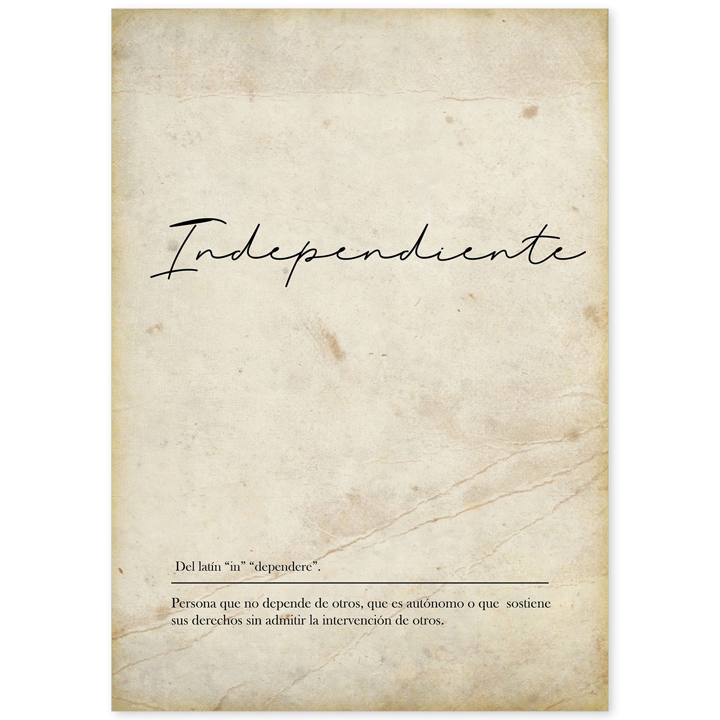 Lámina con la definición de la palabra Independiente en con Fondo Vintage-Artwork-Nacnic-A4-Sin marco-Nacnic Estudio SL