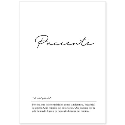 Lámina con la definición de la palabra Paciente en con fondo Blanco nórdico-Artwork-Nacnic-A4-Sin marco-Nacnic Estudio SL