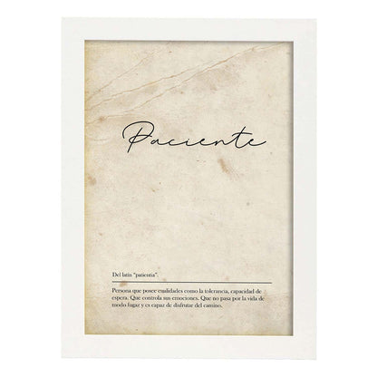Lámina con la definición de la palabra Paciente en con Fondo Vintage-Artwork-Nacnic-A4-Marco Blanco-Nacnic Estudio SL
