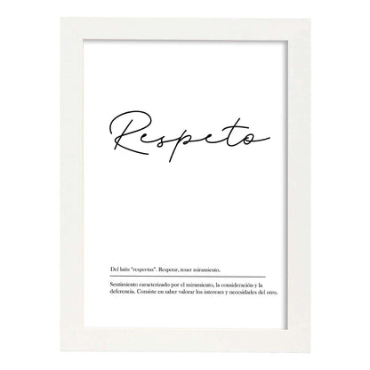 Lámina con la definición de la palabra Respeto en con fondo Blanco nórdico-Artwork-Nacnic-A4-Marco Blanco-Nacnic Estudio SL