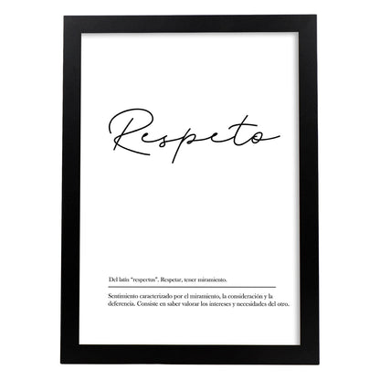 Lámina con la definición de la palabra Respeto en con fondo Blanco nórdico-Artwork-Nacnic-A4-Marco Negro-Nacnic Estudio SL