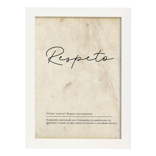 Lámina con la definición de la Palabra Respeto en con Fondo Vintage-Artwork-Nacnic-A4-Marco Blanco-Nacnic Estudio SL