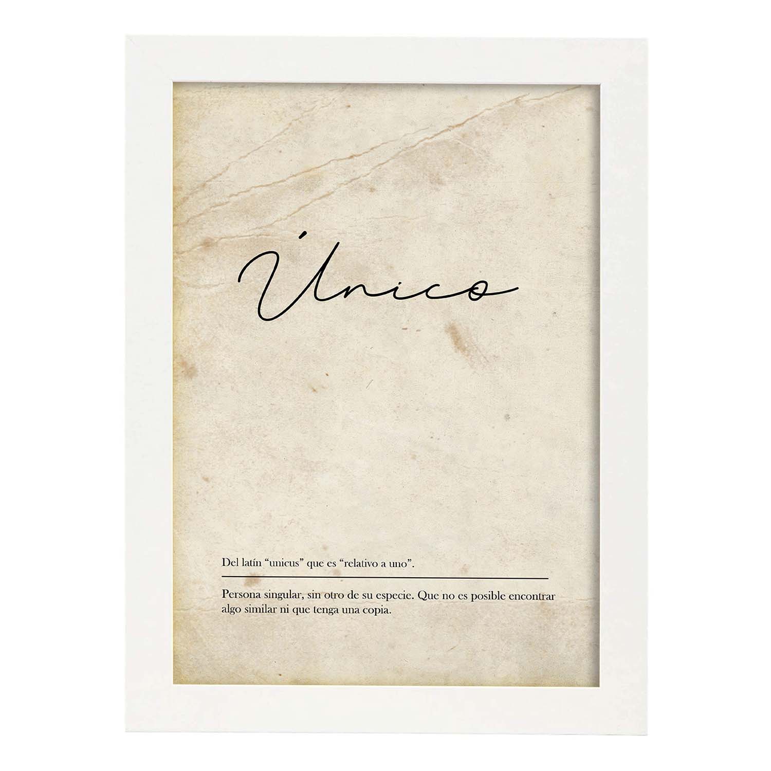 Lámina con la definición de la palabra Unico en con Fondo Vintage-Artwork-Nacnic-A3-Marco Blanco-Nacnic Estudio SL