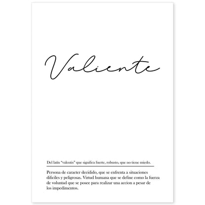 Lámina con la definición de la palabra Valiente en con fondo Blanco nórdico-Artwork-Nacnic-A4-Sin marco-Nacnic Estudio SL
