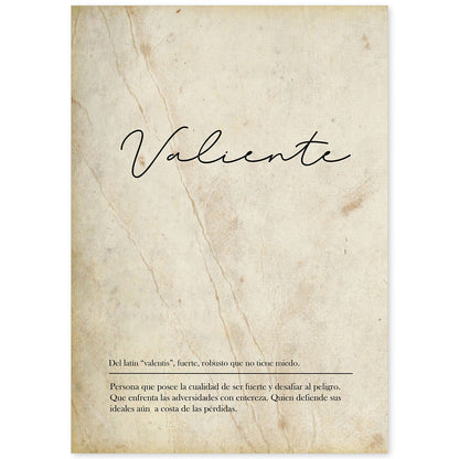 Lámina con la definición de la palabra Valiente en con Fondo Vintage-Artwork-Nacnic-A4-Sin marco-Nacnic Estudio SL