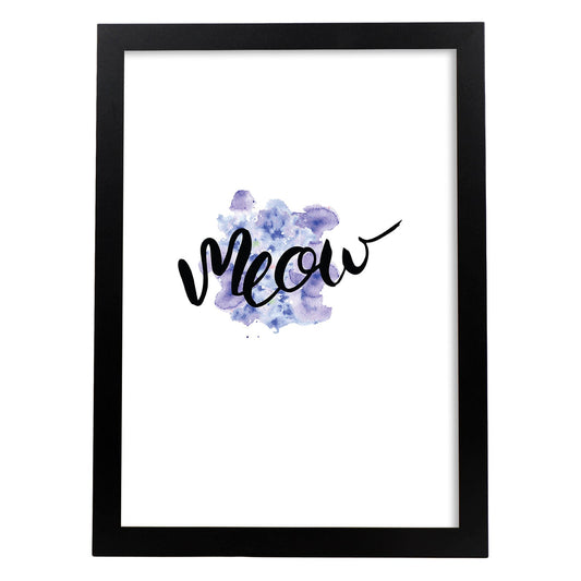 Lámina con mensajes felices coloridos.Poster 'Meow'-Artwork-Nacnic-A4-Marco Negro-Nacnic Estudio SL