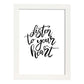 Lámina con mensajes felices en blanco y negro.Poster 'Escucha A Tu Corazon'-Artwork-Nacnic-A4-Marco Blanco-Nacnic Estudio SL
