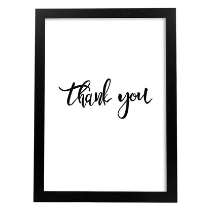 Lámina con mensajes felices en blanco y negro.Poster 'Gracias'-Artwork-Nacnic-A4-Marco Negro-Nacnic Estudio SL