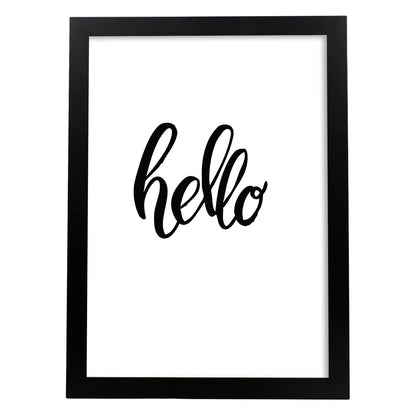 Lámina con mensajes felices en blanco y negro.Poster 'Hola'-Artwork-Nacnic-A4-Marco Negro-Nacnic Estudio SL