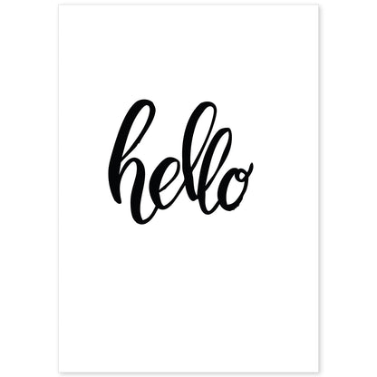 Lámina con mensajes felices en blanco y negro.Poster 'Hola'-Artwork-Nacnic-A4-Sin marco-Nacnic Estudio SL