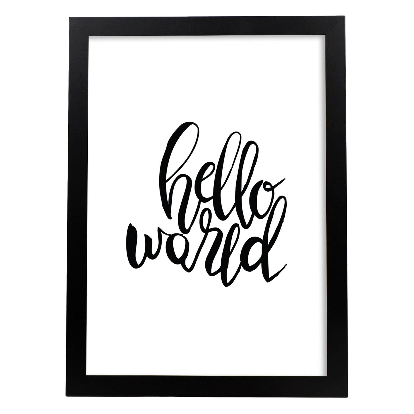 Lámina con mensajes felices en blanco y negro.Poster 'Hola Mundo'-Artwork-Nacnic-A3-Marco Negro-Nacnic Estudio SL