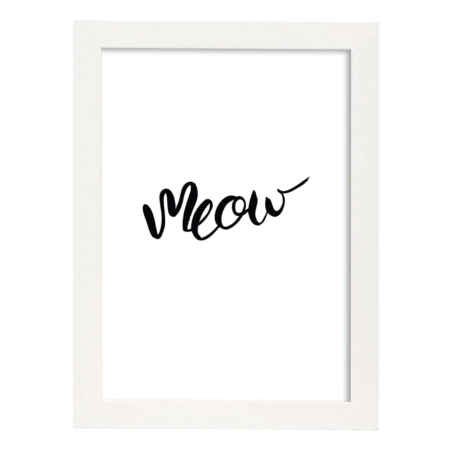 Lámina con mensajes felices en blanco y negro.Poster 'Meow'-Artwork-Nacnic-A3-Marco Blanco-Nacnic Estudio SL