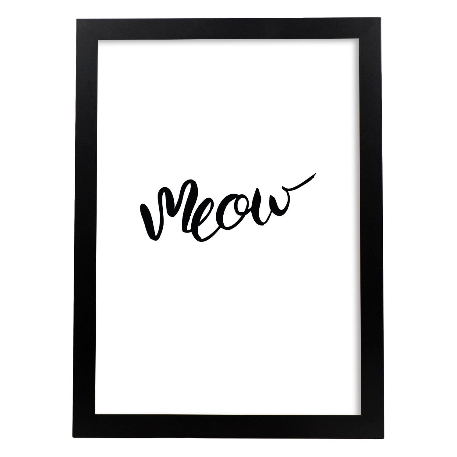 Lámina con mensajes felices en blanco y negro.Poster 'Meow'-Artwork-Nacnic-A3-Marco Negro-Nacnic Estudio SL