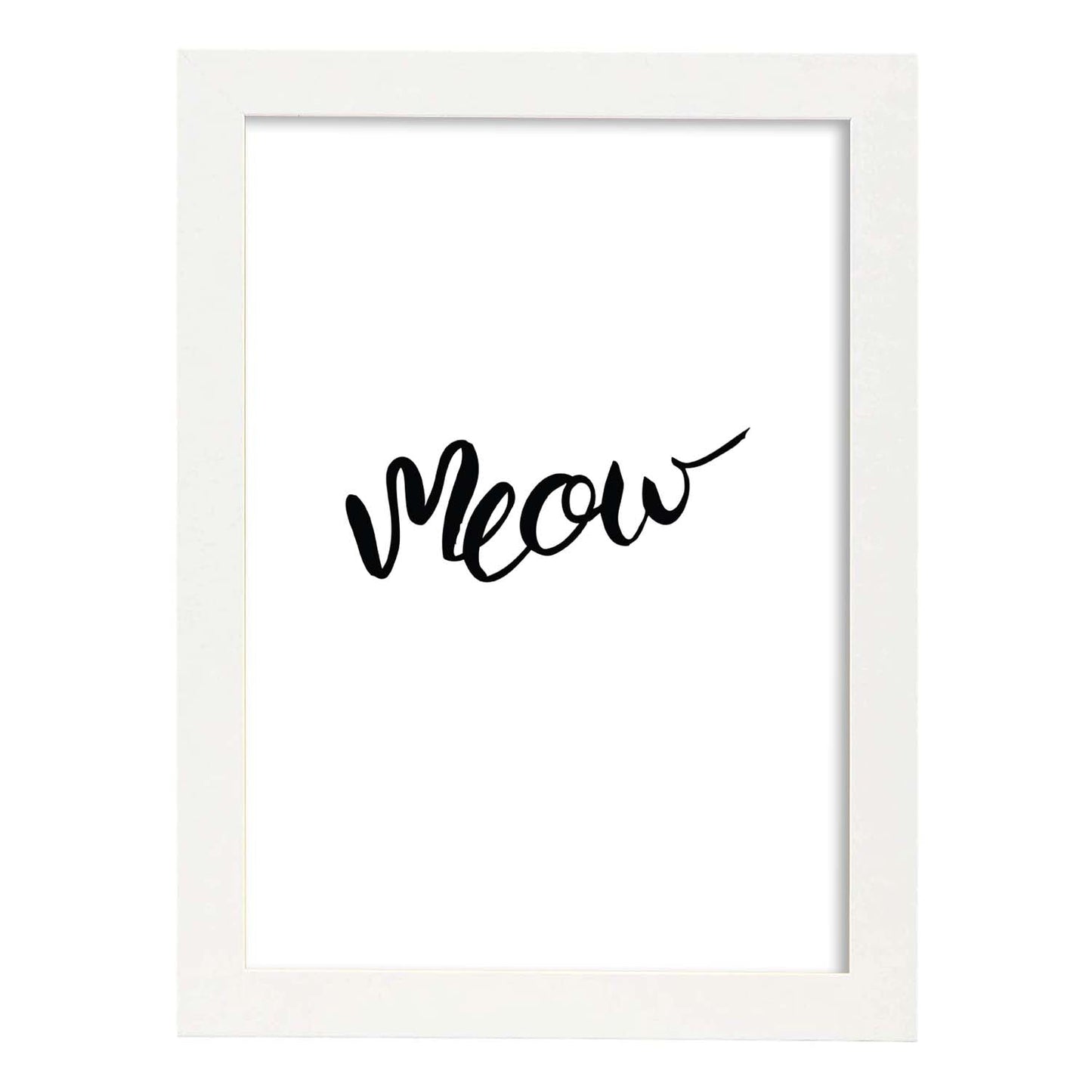 Lámina con mensajes felices en blanco y negro.Poster 'Meow'-Artwork-Nacnic-A4-Marco Blanco-Nacnic Estudio SL